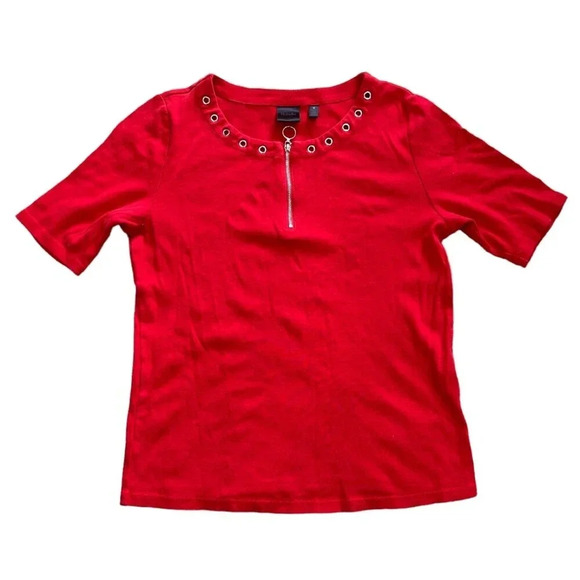 Rafaella Red Zip Knit Top M - Picture 1 of 3